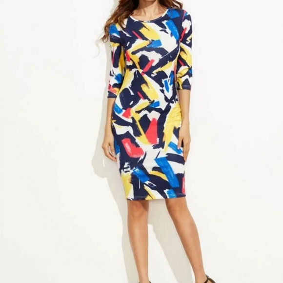 *SALE* Brush Stroke Print Bodycon Dress - Picture 6 of 6